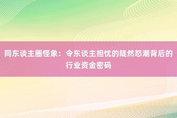 同东谈主圈怪象：令东谈主担忧的陡然怒潮背后的行业资金密码