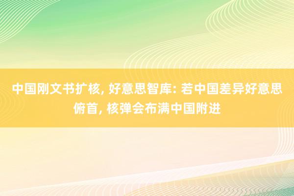 中国刚文书扩核, 好意思智库: 若中国差异好意思俯首, 核弹会布满中国附进